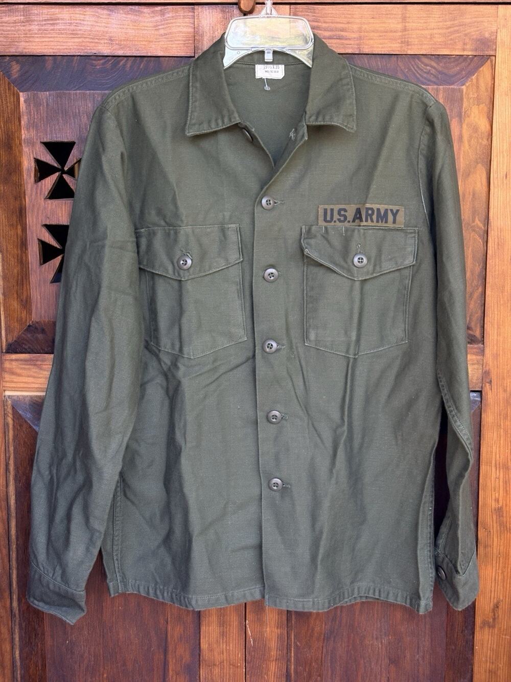 Vtg 1973 US Army OG 107 Cotton Sateen Utility Shirt Type III Vietnam 15.5x35
